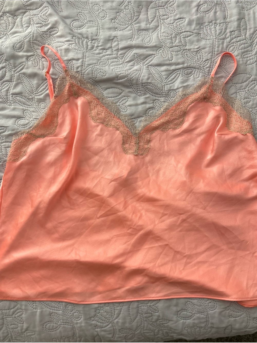 Victoria's Secret Coral Peach Satin Lace-Trim Chemise Cami